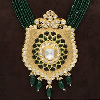 Kundan Pendent Mala Set With Green Hangings