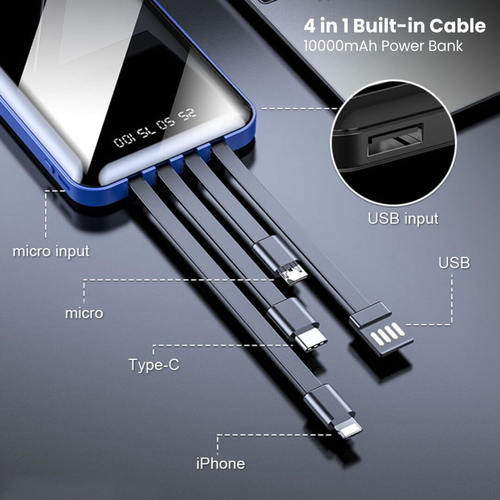 4 In 1 Built In Cable 10000mah Power Bank