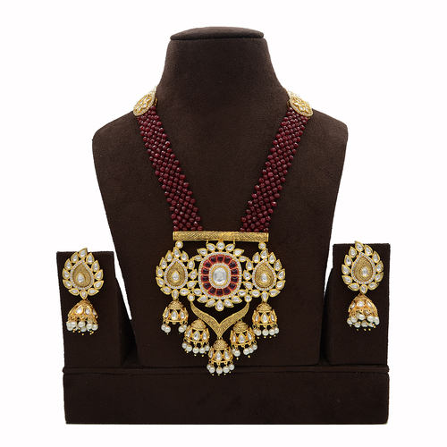 Kundan Pendent Set With Ruby Mala Work