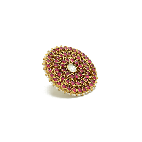 Jadau Finger Ring With Ruby Colour Stones And Center Kundan