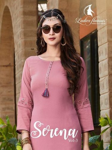 Ladies Flavour Serena Vol 3 Rayon With Embroidery Work Kurti Catalog
