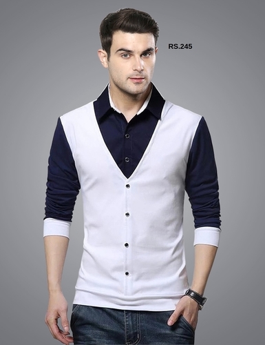 Men's Coller Neck T-Shirt - Cotton Sizes S-XXL Grey Navy Blue Long Sleeves | Slim Fit Style for Modern Fashion Forward Men