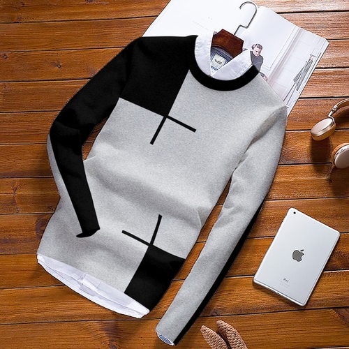 Men'S Round Neck Full Sleeve Light Grey T-Shirt Age Group: Adult