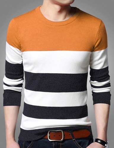 Men Round Neck Striped T-Shirt
