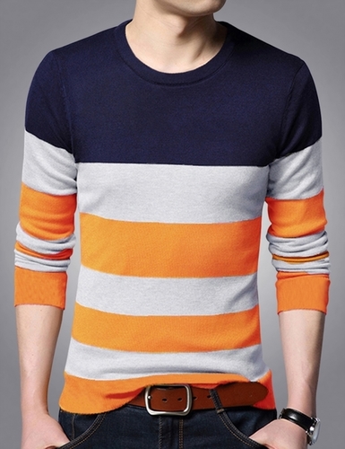 Men Round Neck Striped  T-Shirt Age Group: Adult