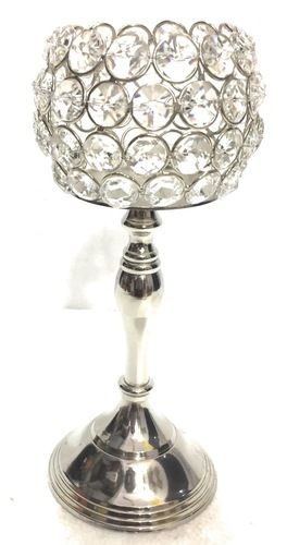 Metal Aluminium & Crystal Candle Holder