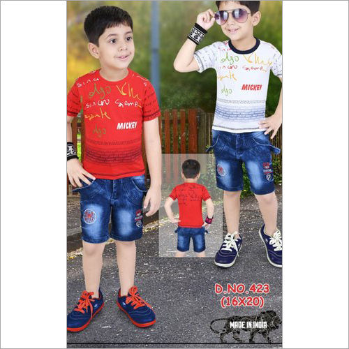 Denim Short Pant Baba Suit - Age Group: 5-10