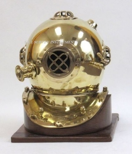 Brass Diving Helmet Mark V with Wooden Base