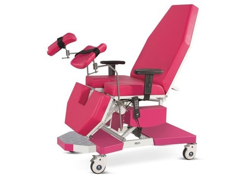 Gynecology Chair - Stainless Steel, 1725 mm L x 750 mm W , Electrical Height Adjustment 700 mm to 800 mm, SS Tray and IV Pole Included, User-Friendly Handset, Padded Lithotomy Crutches and Armrests