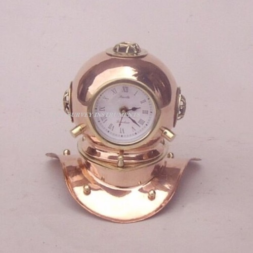 Copper Diver Helmet Clock 8 Inch Brass Art And Collectible Diving Helmet