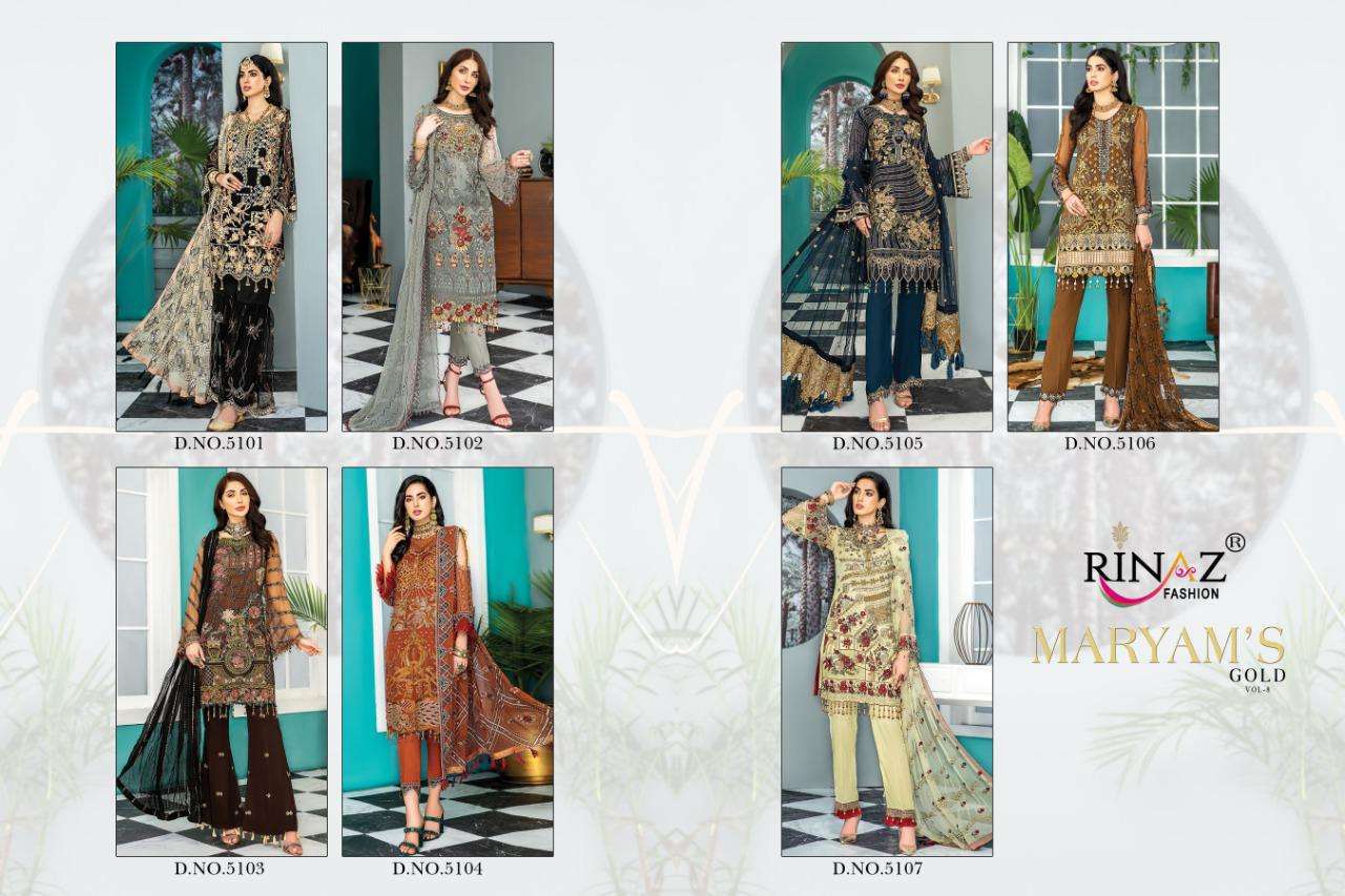 Rinaz Fashion Maryams Gold Vol 8 Georgette With Embroidery Work Pakistani Suit Catalog