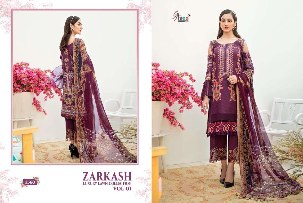 Shree Fabs Zarkash Luxury Lawn Vol 1 Cotton Pakistani dress Material Catalog