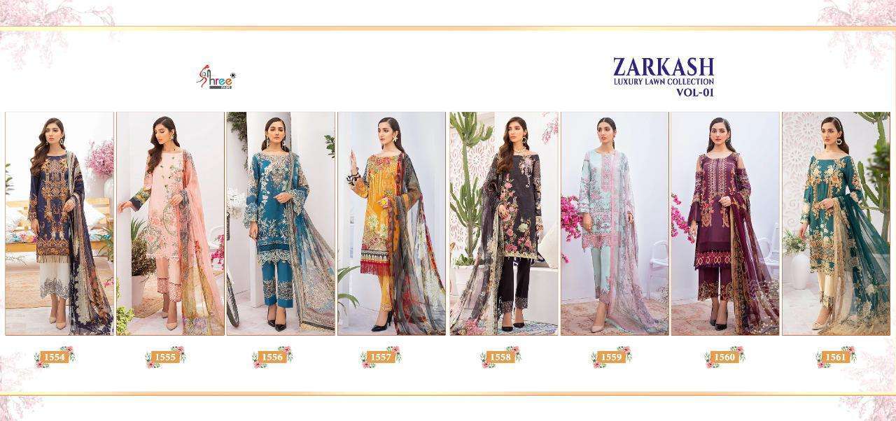 Shree Fabs Zarkash Luxury Lawn Vol 1 Cotton Pakistani dress Material Catalog