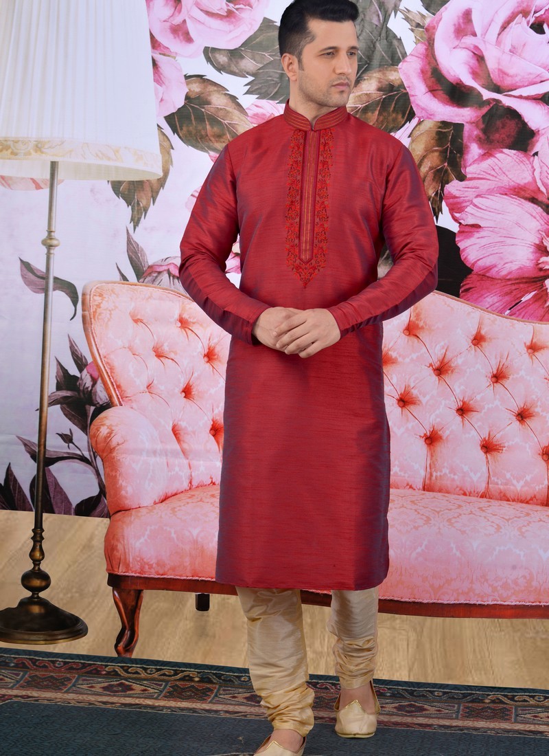 Designer Embroidery Work Festive Wear Kurta With Pajama Mens Wear Catalog Collection