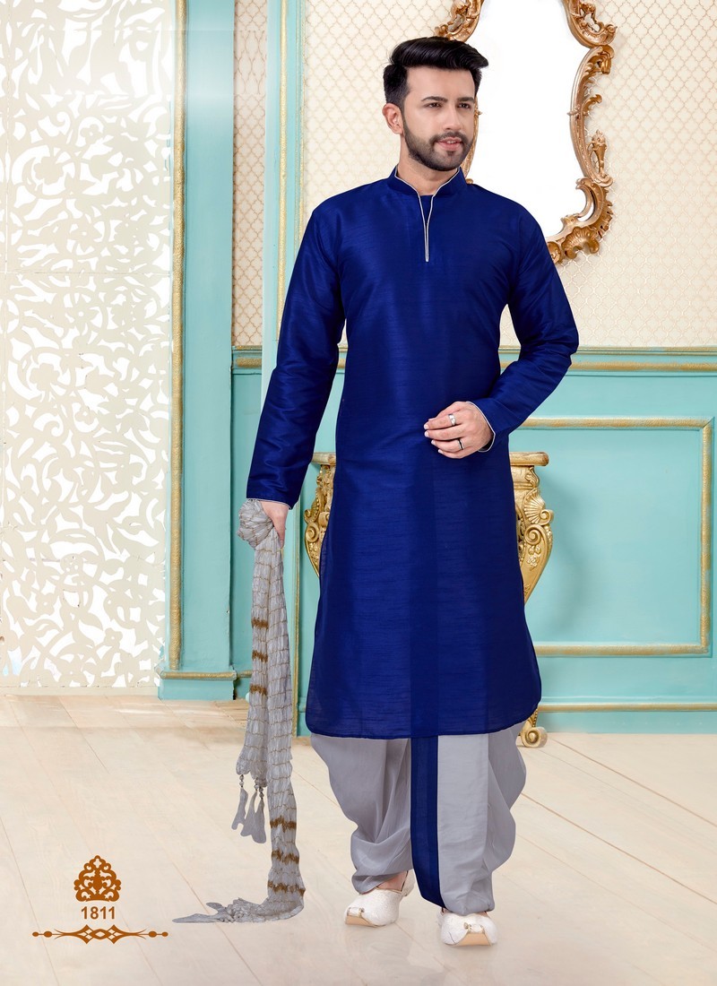 Designer Dupion Silk Festive Wear Kurta With Dhoti Mens Wear Catalog Collection