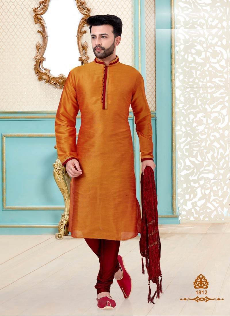 Designer Dupion Silk Festive Wear Kurta With Dhoti Mens Wear Catalog Collection