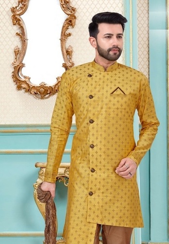 Baanarasi Silk Designer Mens Kurta With Dhoti Style Mens Wear Catalog Collection