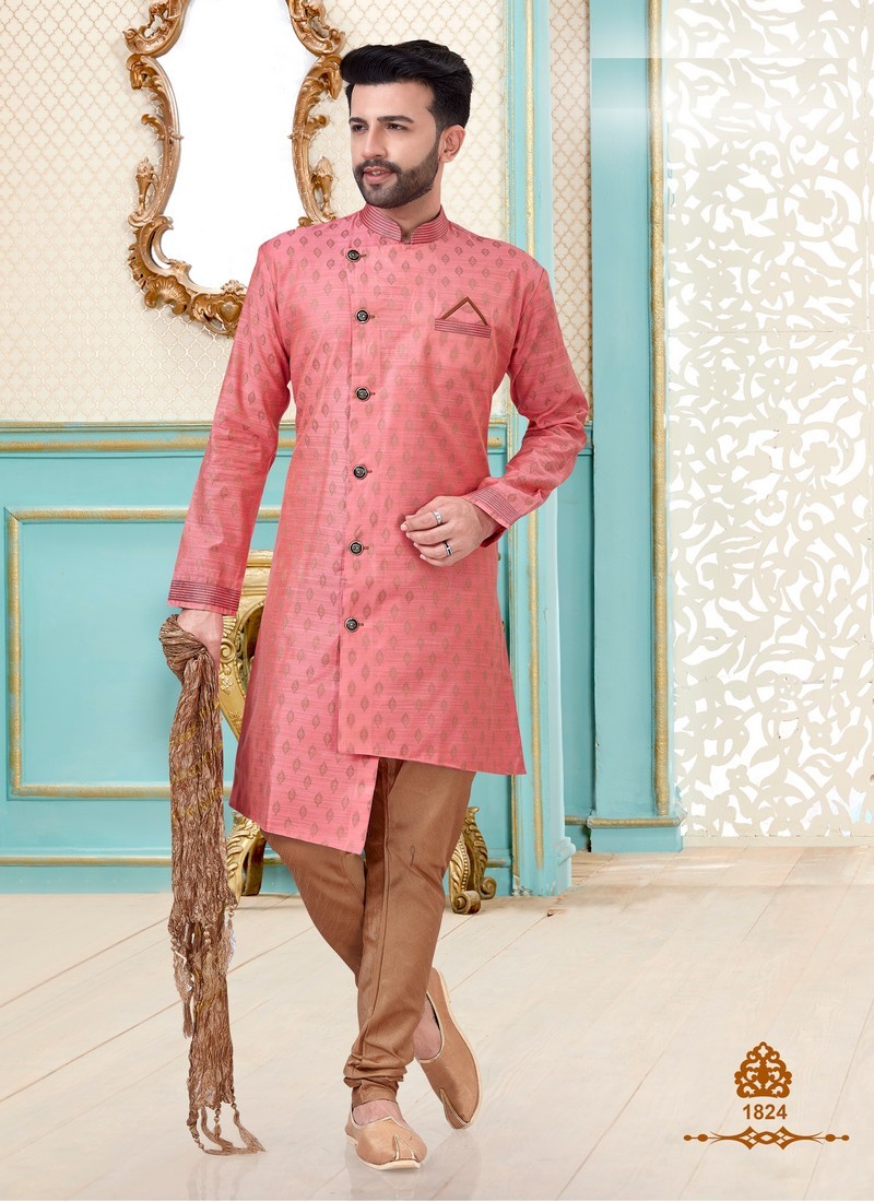Baanarasi Silk Designer Mens Kurta With Dhoti Style Mens Wear Catalog Collection