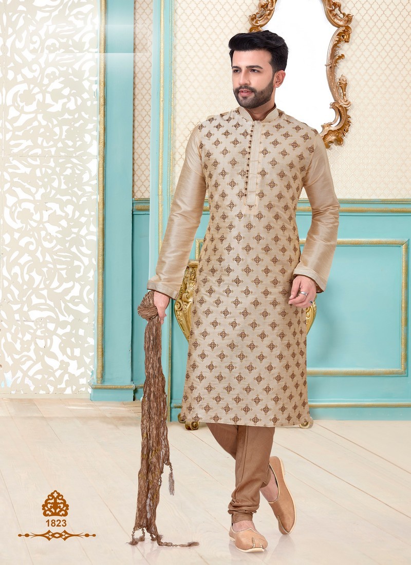 Baanarasi Silk Designer Mens Kurta With Dhoti Style Mens Wear Catalog Collection
