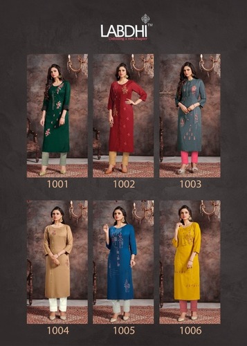 Washable Vamika By Labdhi Rayon Slub Kurtis With Pant