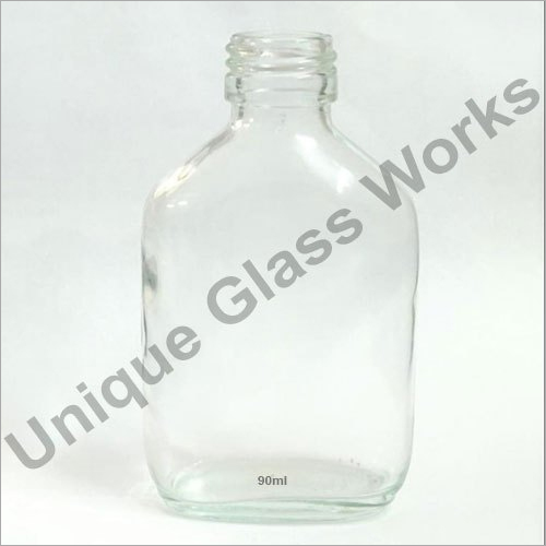 Transparent 90 Ml Flat Glass Bottle