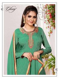 Glossy Noor Pure Viscose Chinon Embroidery Work Designer Suit Catalog