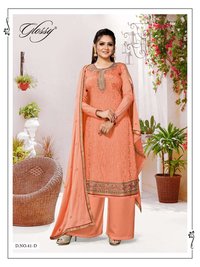 Glossy Noor Pure Viscose Chinon Embroidery Work Designer Suit Catalog