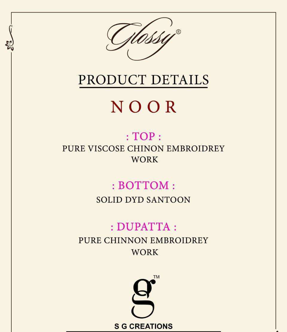Glossy Noor Pure Viscose Chinon Embroidery Work Designer Suit Catalog