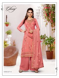Glossy Nargish Pure Viscose Chinon Embroidery Work Designer Suit Catalog