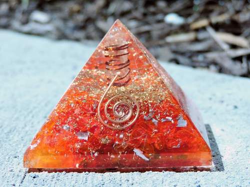 Orange Dyed Chips Orgone Pyramid
