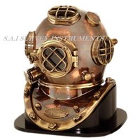 Antique Diving Helmet Mark V with Wooden Base Collectible Marine Divers Helmet