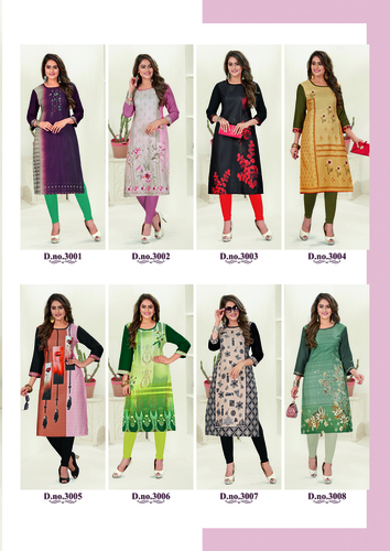 Digital Print Kurtis - Crepe Straight Kurti, Sizes L, M, XL, XXL, 8 Colors Available, Simple Style for Casual Daily Wear, Washable, All Seasons