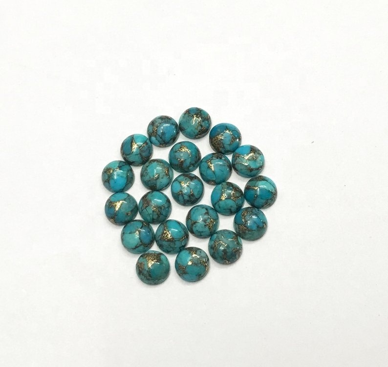7mm Blue Copper Turquoise Round Cabochon Loose Gemstones