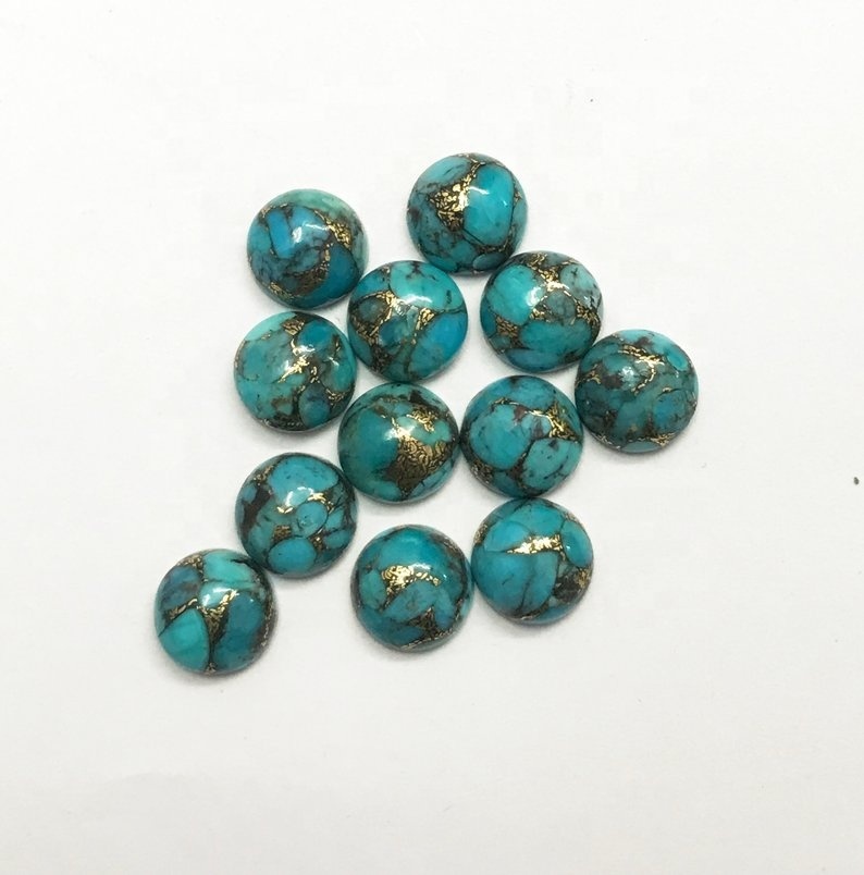 8mm Blue Copper Turquoise Round Cabochon Loose Gemstones