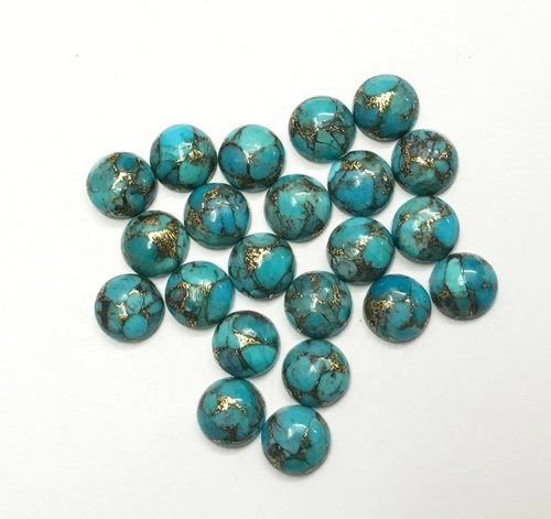 9mm Blue Copper Turquoise Round Cabochon Loose Gemstones