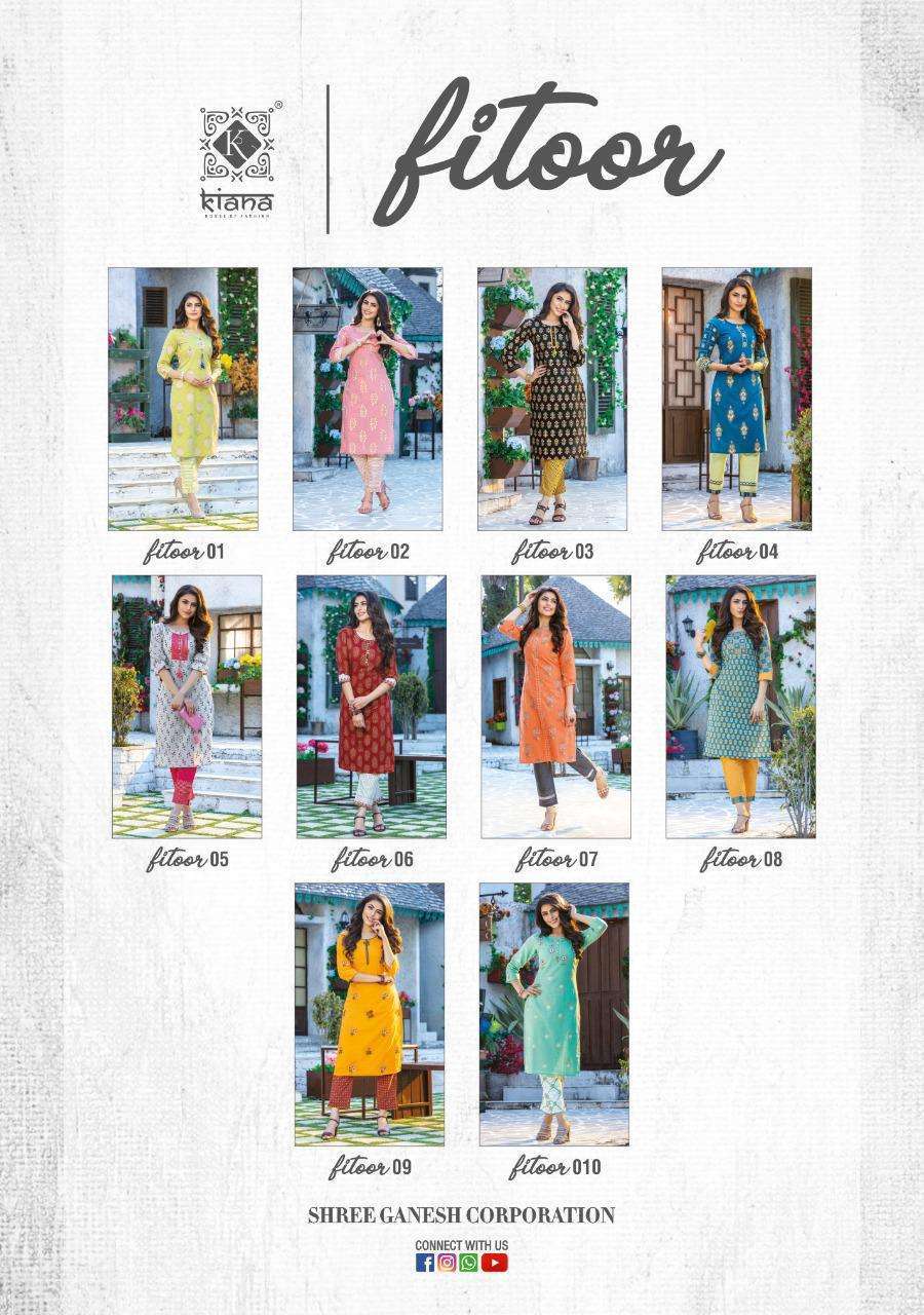Kiana Fitoor Rayon Or Cotton Print With Hand Work Kurti With Bottom Catalog