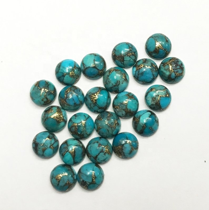 11mm Blue Copper Turquoise Round Cabochon Loose Gemstones