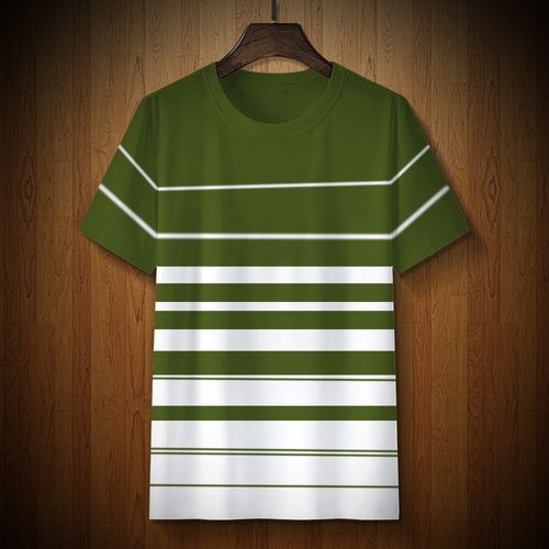 Round Neck Half Sleeve - Cotton, Sizes M, L, S, XL, XXL, Color: White Green, Long Sleeve Style with Striped Pattern for Men and Women