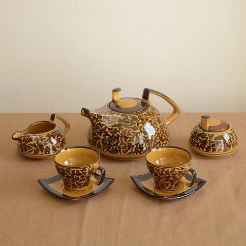 Ceramic Mughal Brown Hand Painted Tea Set
