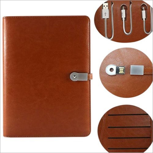 Brown Power Bank Diary With Pen Drive