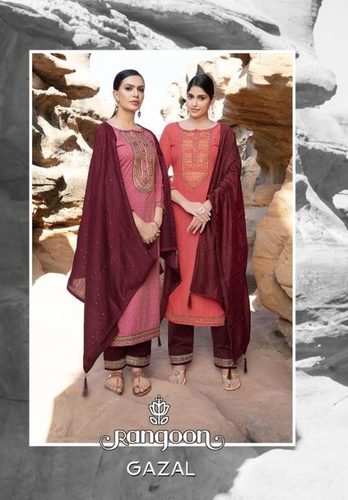 Rangoon Gazal Silk Weaving Buti And Siquence Work Readymade Suit Catalog