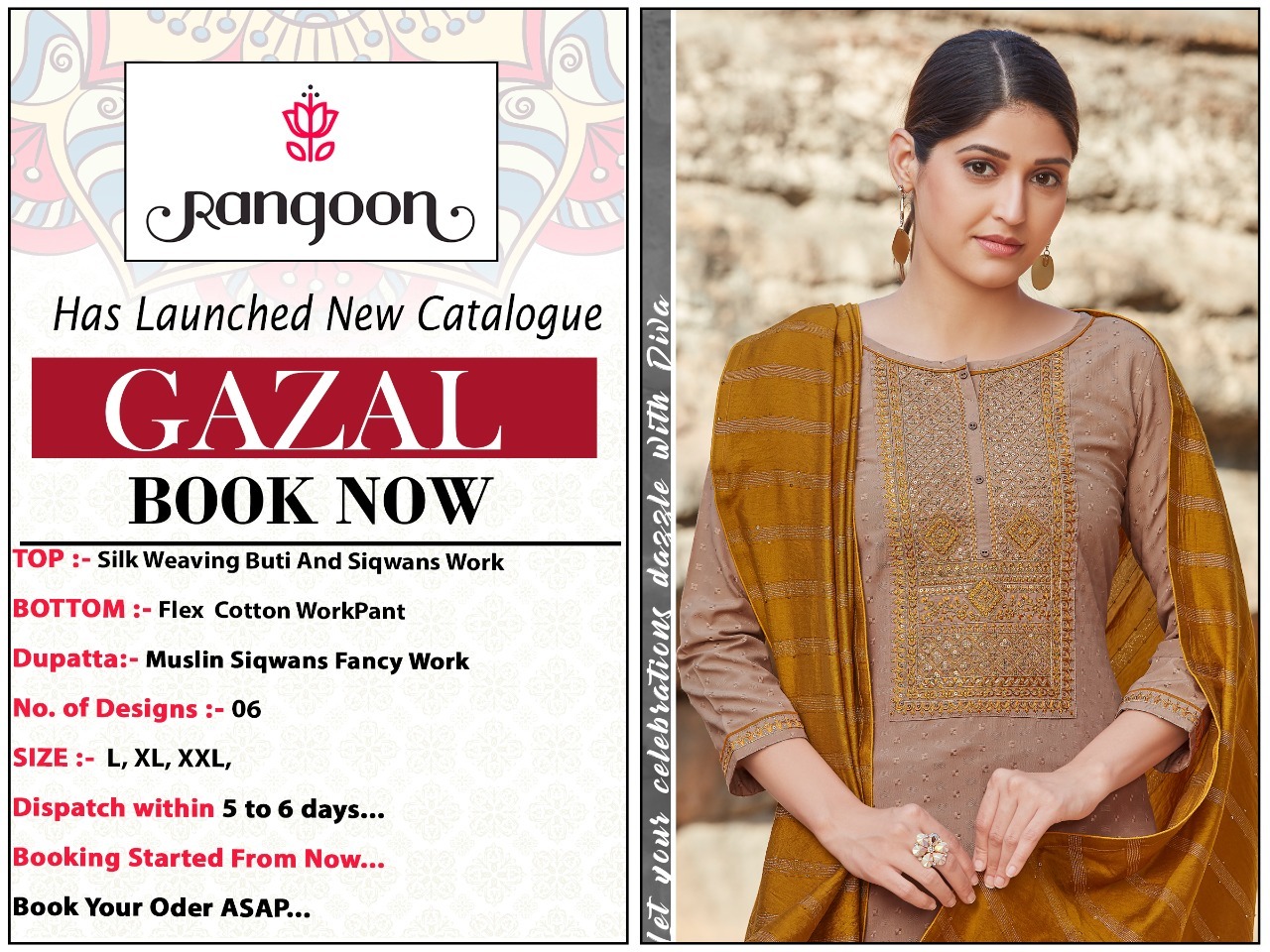 Rangoon Gazal Silk Weaving Buti And Siquence Work Readymade Suit Catalog