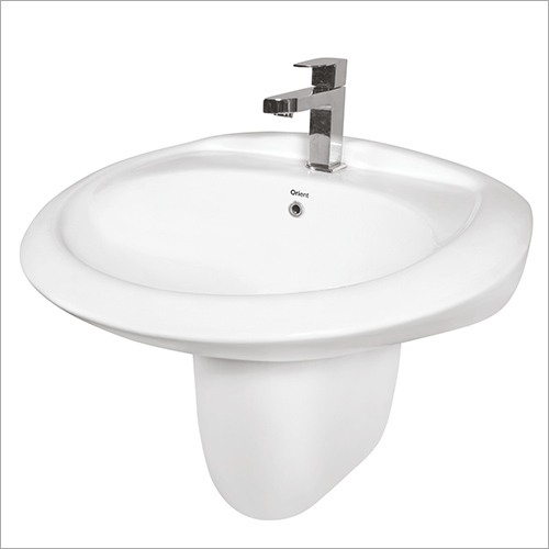 White Ceramic Half Pedestal Wash Basin