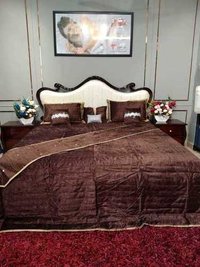Wedding Set - Velvet King Size Quilt With 4 Pillowcases, Brown Solid Color, Luxury Design, Soft Polyester Filling, Modern Quilted Style