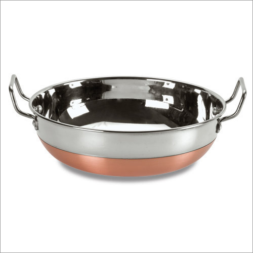 Silver Stainless Steel Copper Bottom Kadhai