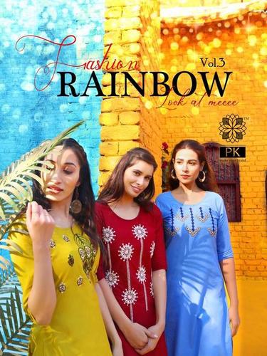 Aradhana Fashion Rainbow Vol 3 Embroidery Work Cotton Kurti Catalog