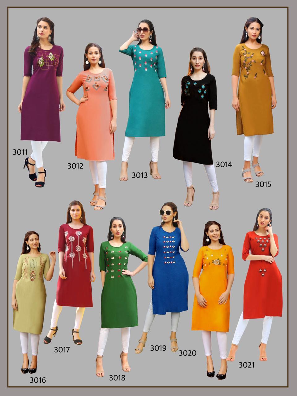Aradhana Fashion Rainbow Vol 3 Embroidery Work Cotton Kurti Catalog
