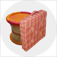Floor Cushion - 100% Cotton, Square Shape | Red Striped Print, Knitted Fabric Ideal For Seating