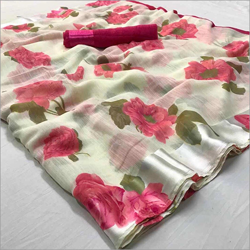 Ladies Flower Saree - Art Silk Cotton Blend, Available in Diverse Sizes & Colors | Ideal for Daily Wear, Festival, Party Wear, Features Plain, Printed & Dyed Patterns