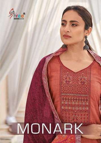 Shree Fabs Monark Cotton Print With Embroidery work Dress Material Catalog